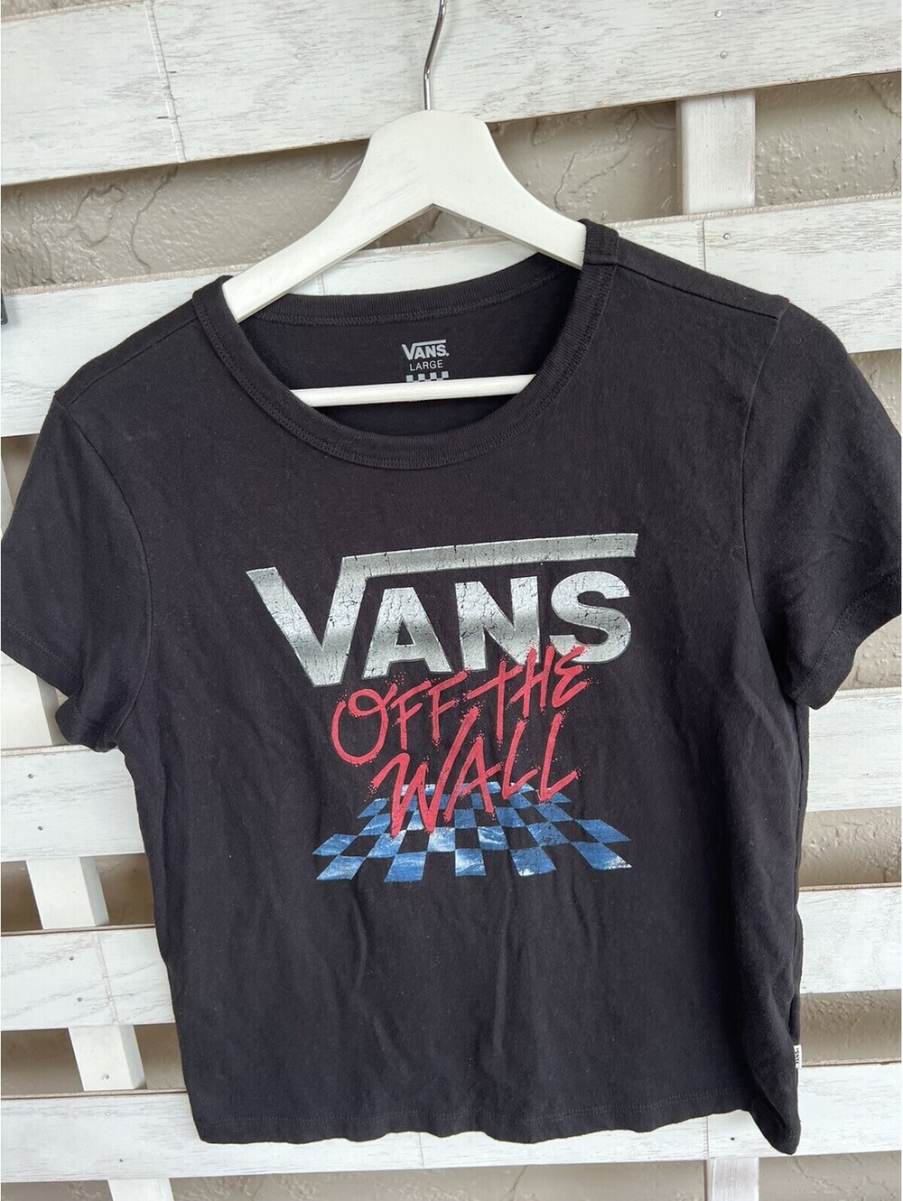 Vans Black Women Cotton Off The Wall Cropped T-shirt Top Size L